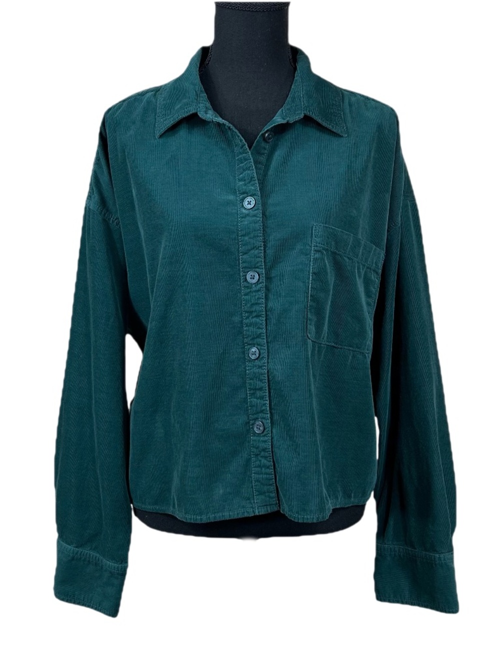 LOFT Teal Green Corduroy Boxy Long Sleeve Shirt Size XL